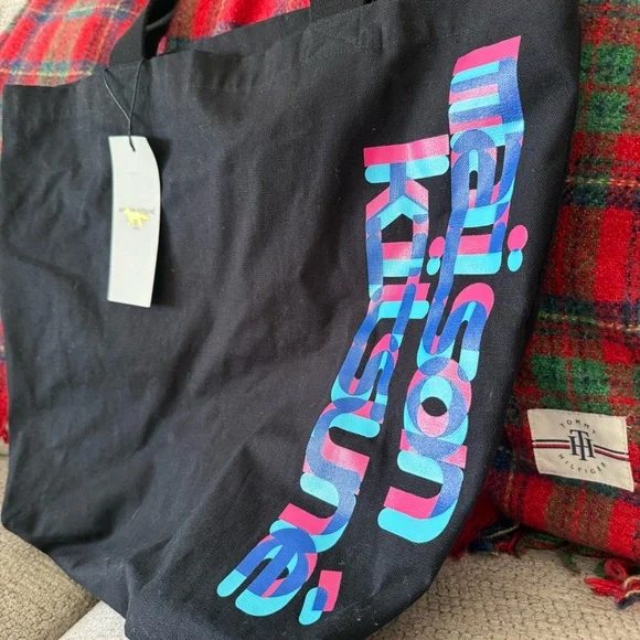 NWT Maison Kitsuné Black Canvas Logo Tote Bag - Picture 5 of 8